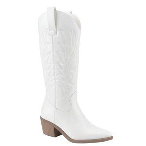 New White Western Cowboy Knee High Tall Boots